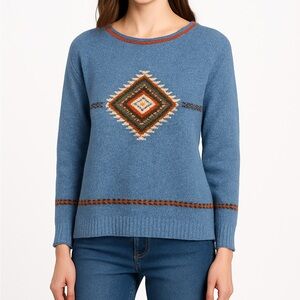 Liz Claiborne Blue and Orange aztec Patterned Sweater